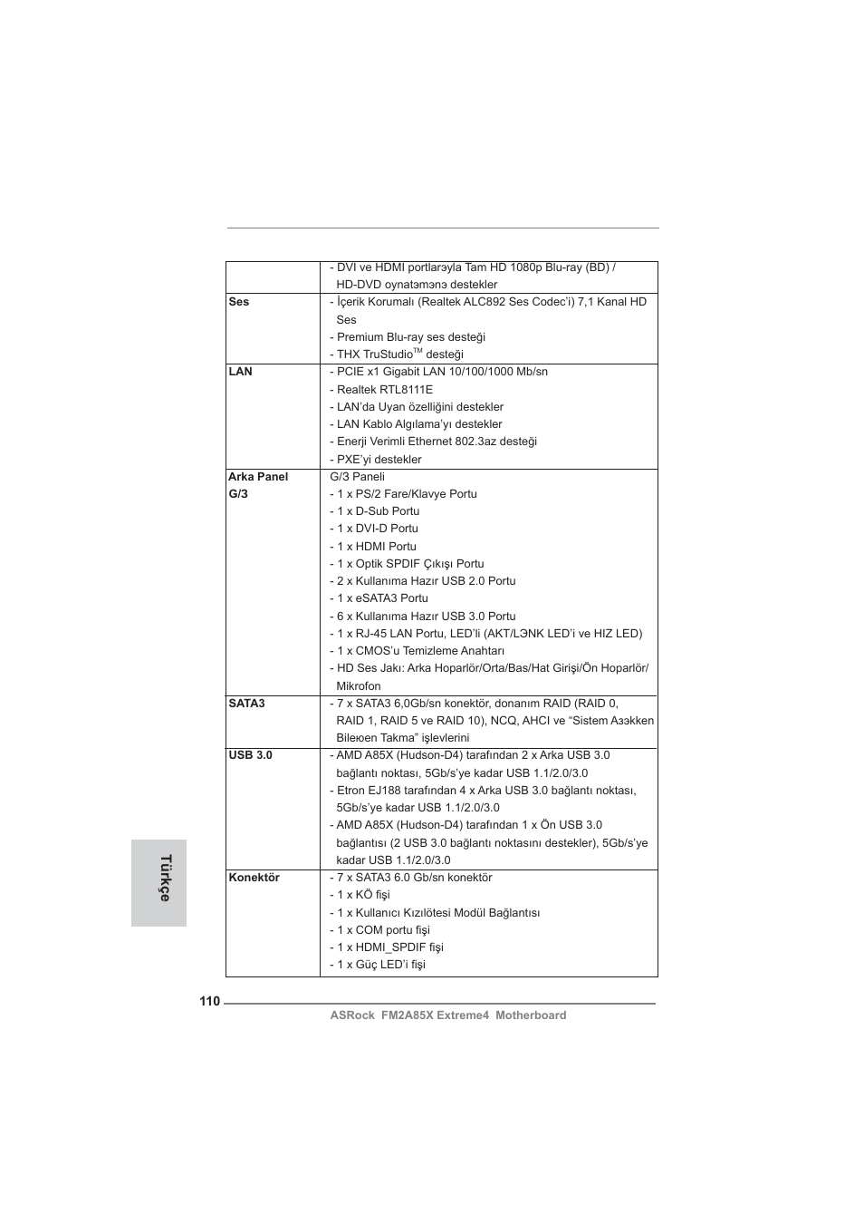 Türkçe | ASRock FM2A85X Extreme4 User Manual | Page 110 / 179