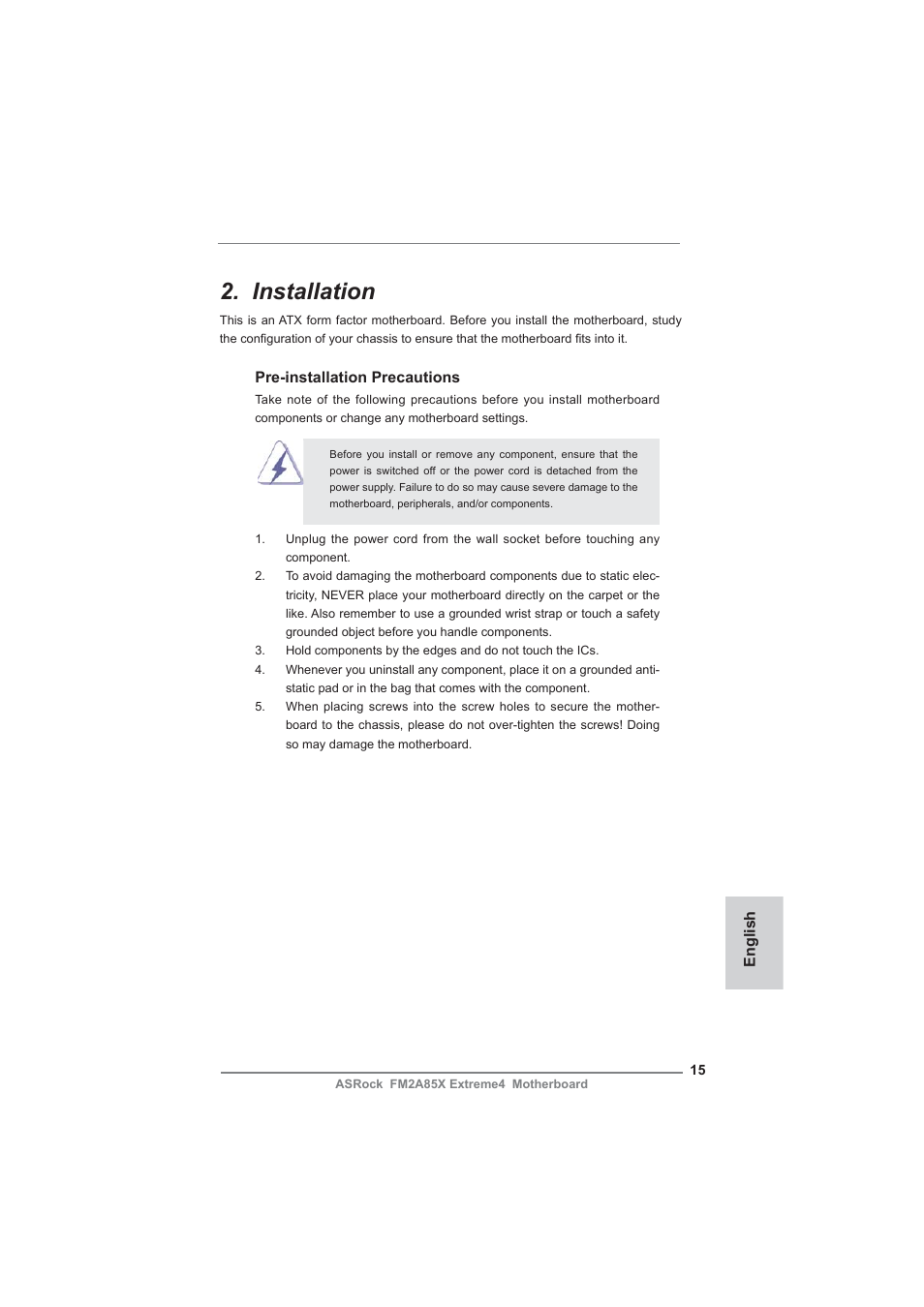 Installation | ASRock FM2A85X Extreme4 User Manual | Page 15 / 179