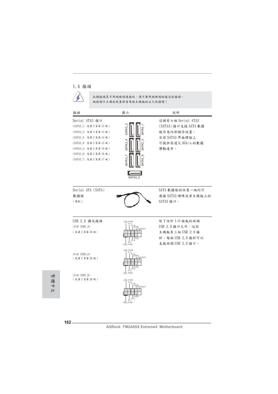 4 接頭, 繁體中文 | ASRock FM2A85X Extreme4 User Manual | Page 162 / 179