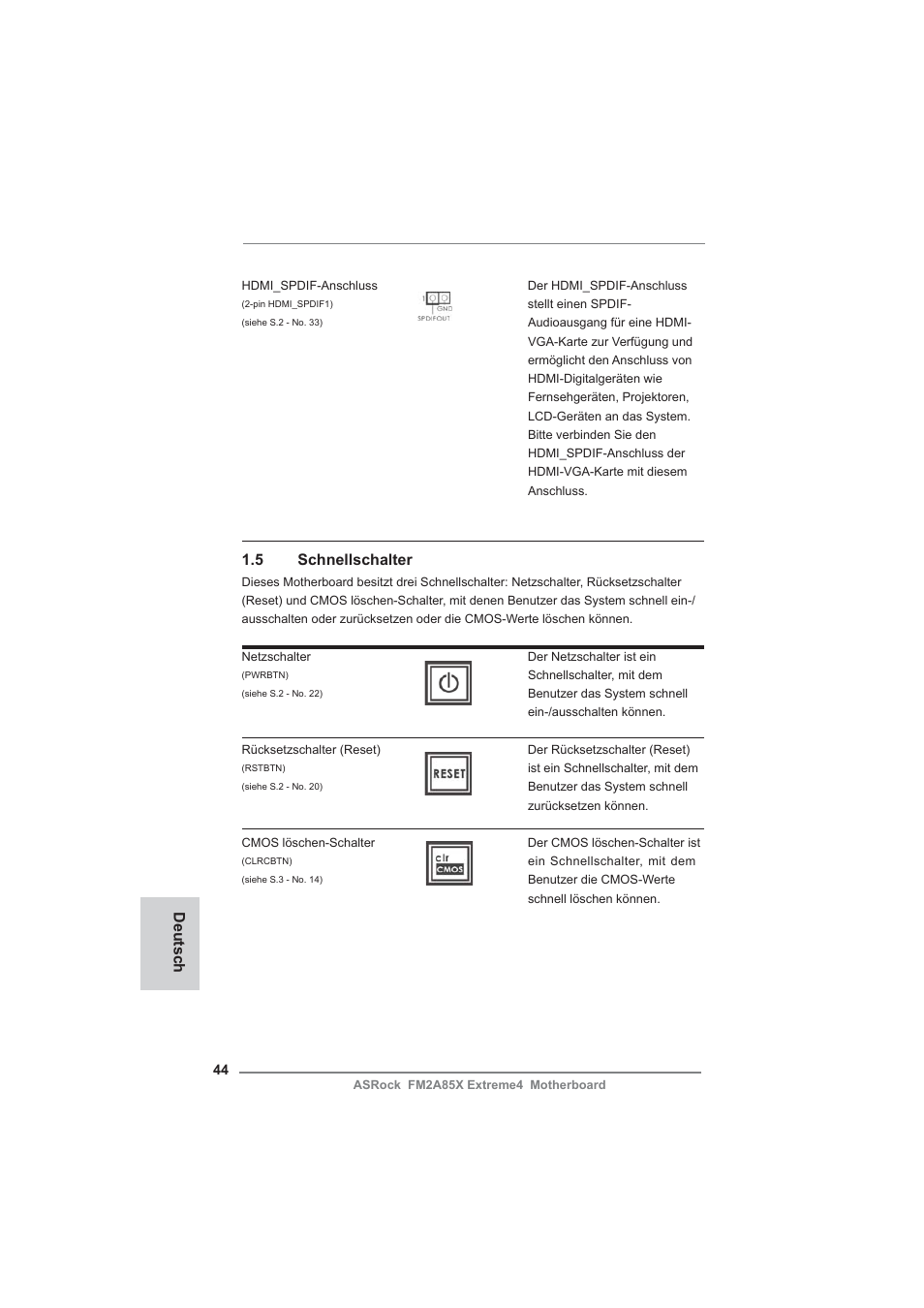 Deutsch, 5 schnellschalter | ASRock FM2A85X Extreme4 User Manual | Page 44 / 179