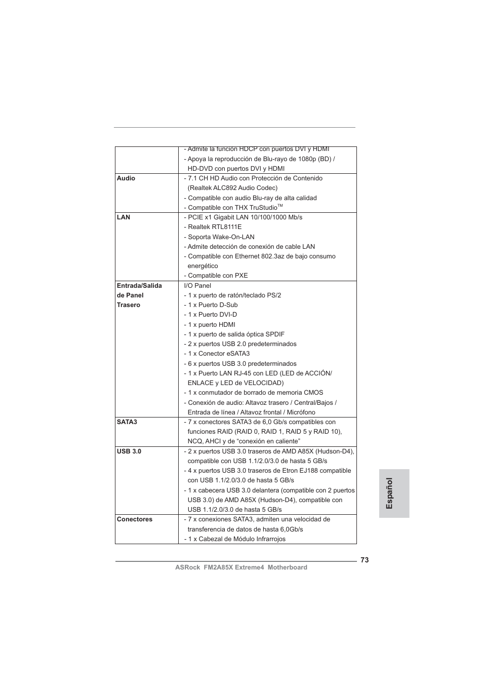 Español | ASRock FM2A85X Extreme4 User Manual | Page 73 / 179