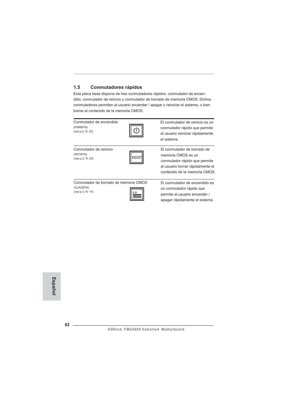 5 conmutadores rápidos, Español | ASRock FM2A85X Extreme4 User Manual | Page 82 / 179
