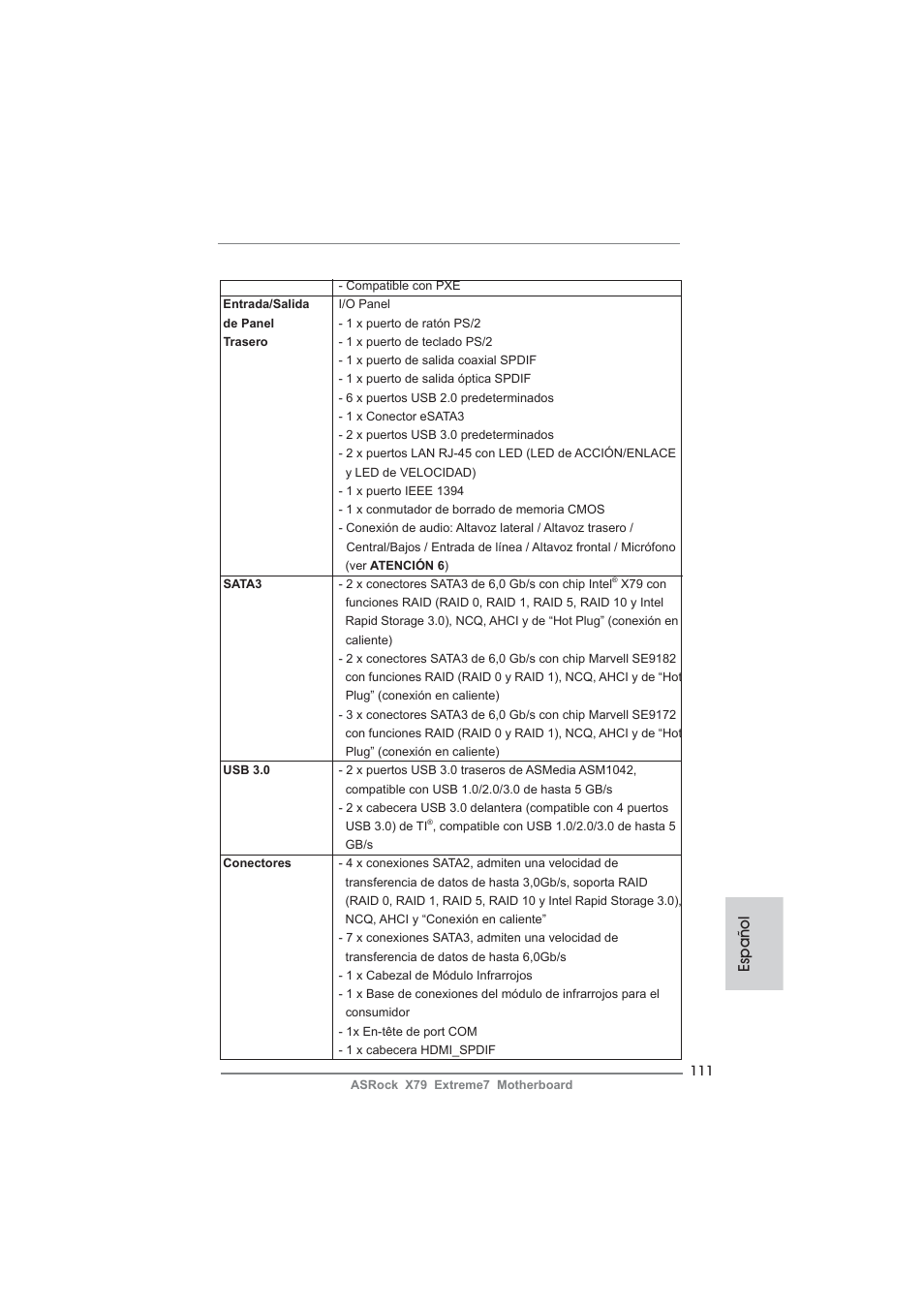 Español | ASRock X79 Extreme7 User Manual | Page 111 / 236