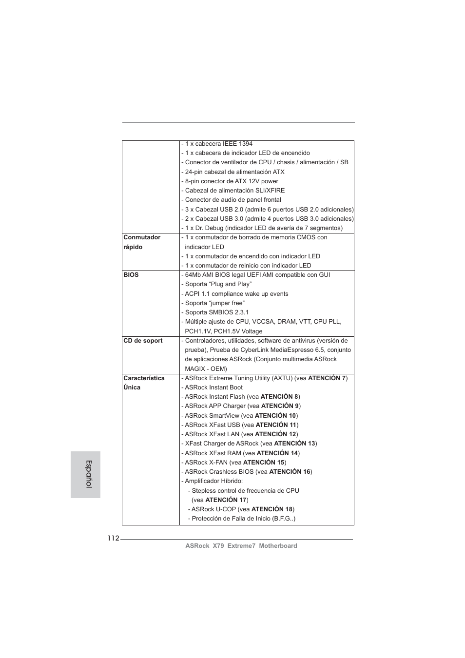 Español | ASRock X79 Extreme7 User Manual | Page 112 / 236