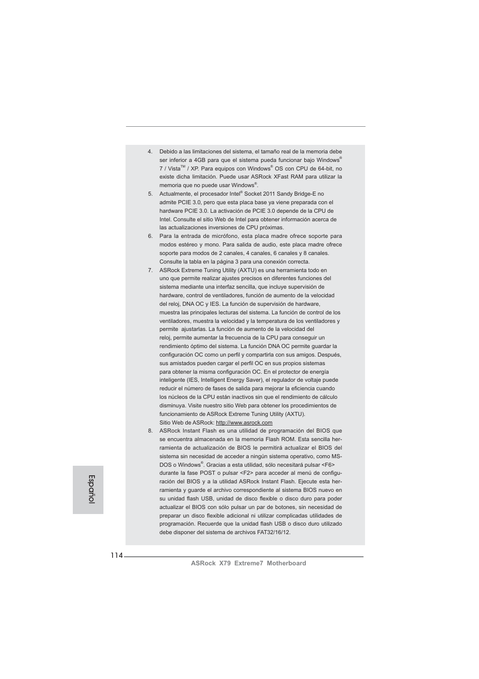 Español | ASRock X79 Extreme7 User Manual | Page 114 / 236