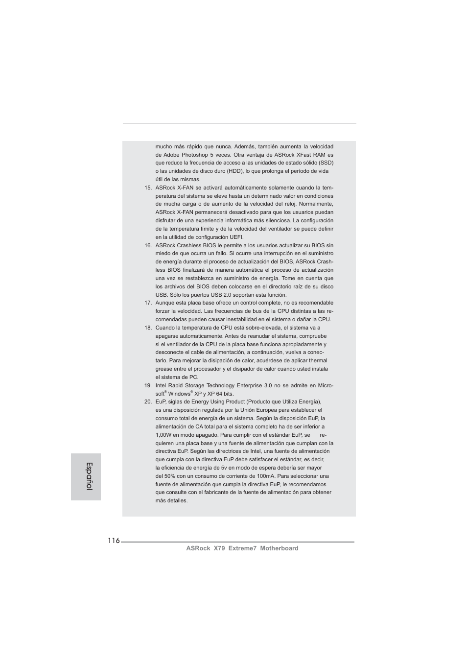 Español | ASRock X79 Extreme7 User Manual | Page 116 / 236