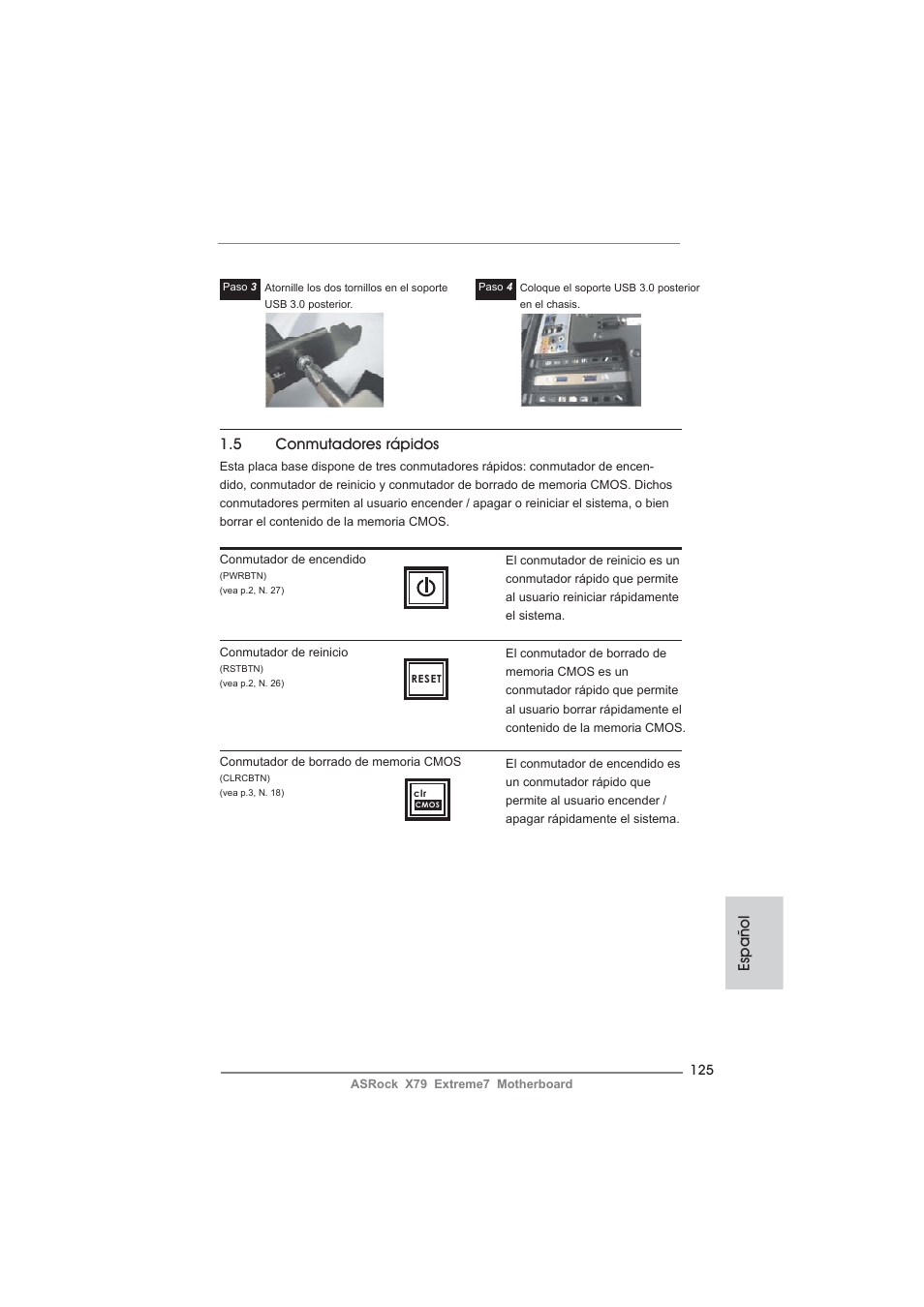 Español, 5 conmutadores rápidos | ASRock X79 Extreme7 User Manual | Page 125 / 236