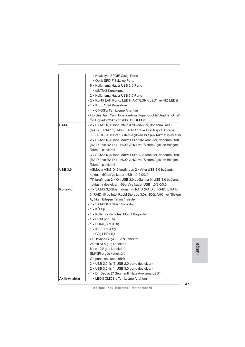 Türkçe | ASRock X79 Extreme7 User Manual | Page 147 / 236