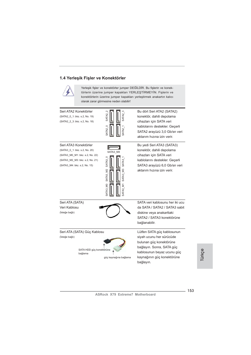 Türkçe 1.4 yerleşik fişler ve konektörler | ASRock X79 Extreme7 User Manual | Page 153 / 236