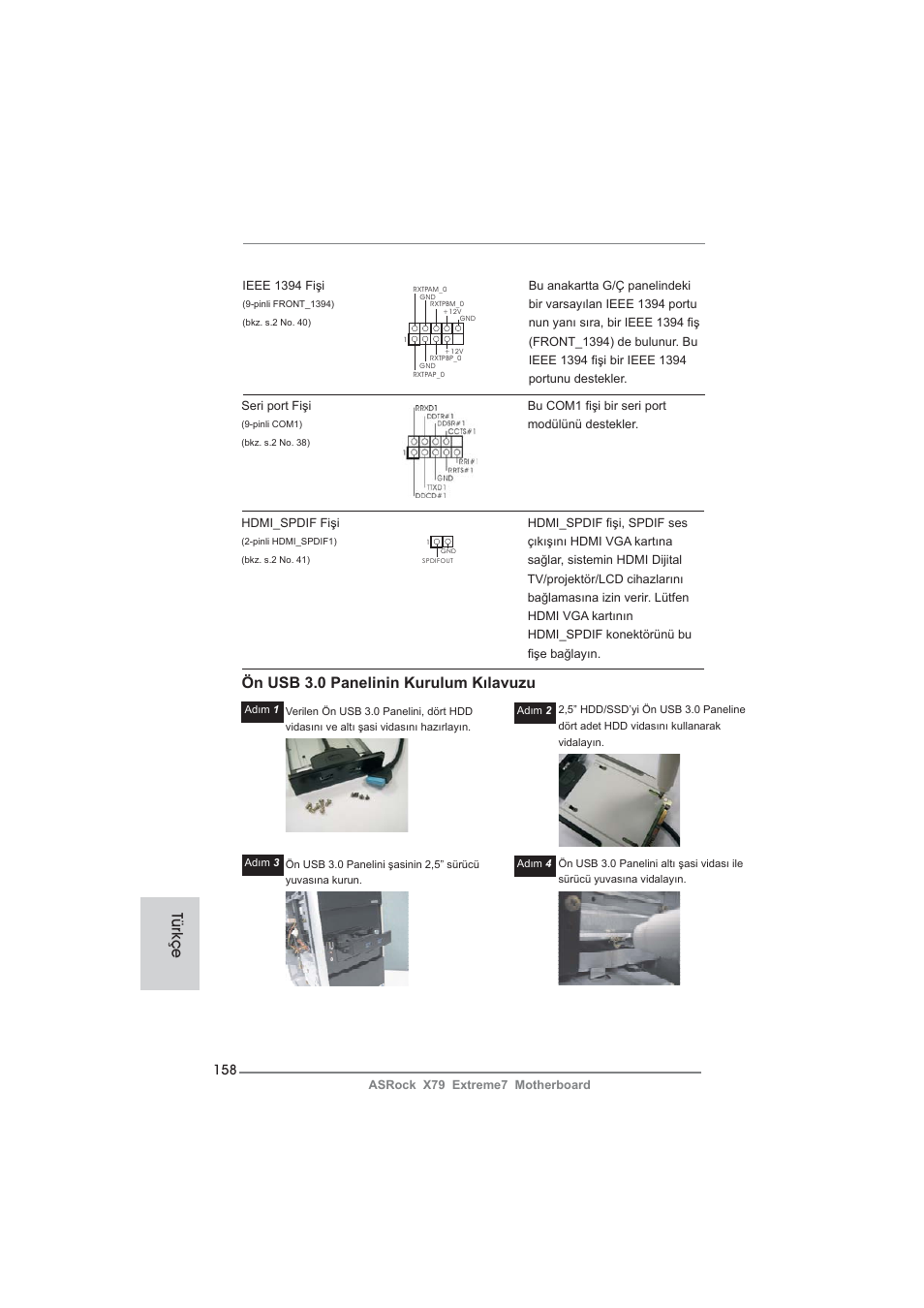 Türkçe, Ön usb 3.0 panelinin kurulum kılavuzu | ASRock X79 Extreme7 User Manual | Page 158 / 236