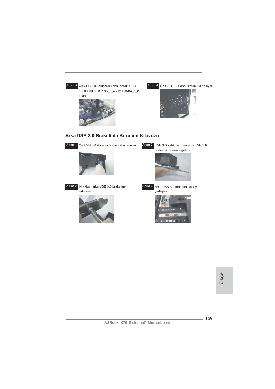 Türkçe arka usb 3.0 braketinin kurulum kılavuzu | ASRock X79 Extreme7 User Manual | Page 159 / 236