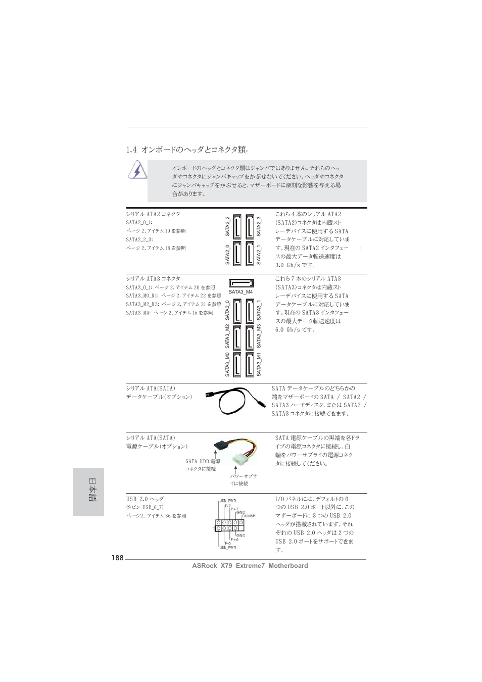 日本語 1.4 オンボードのヘッダとコネクタ類 | ASRock X79 Extreme7 User Manual | Page 188 / 236