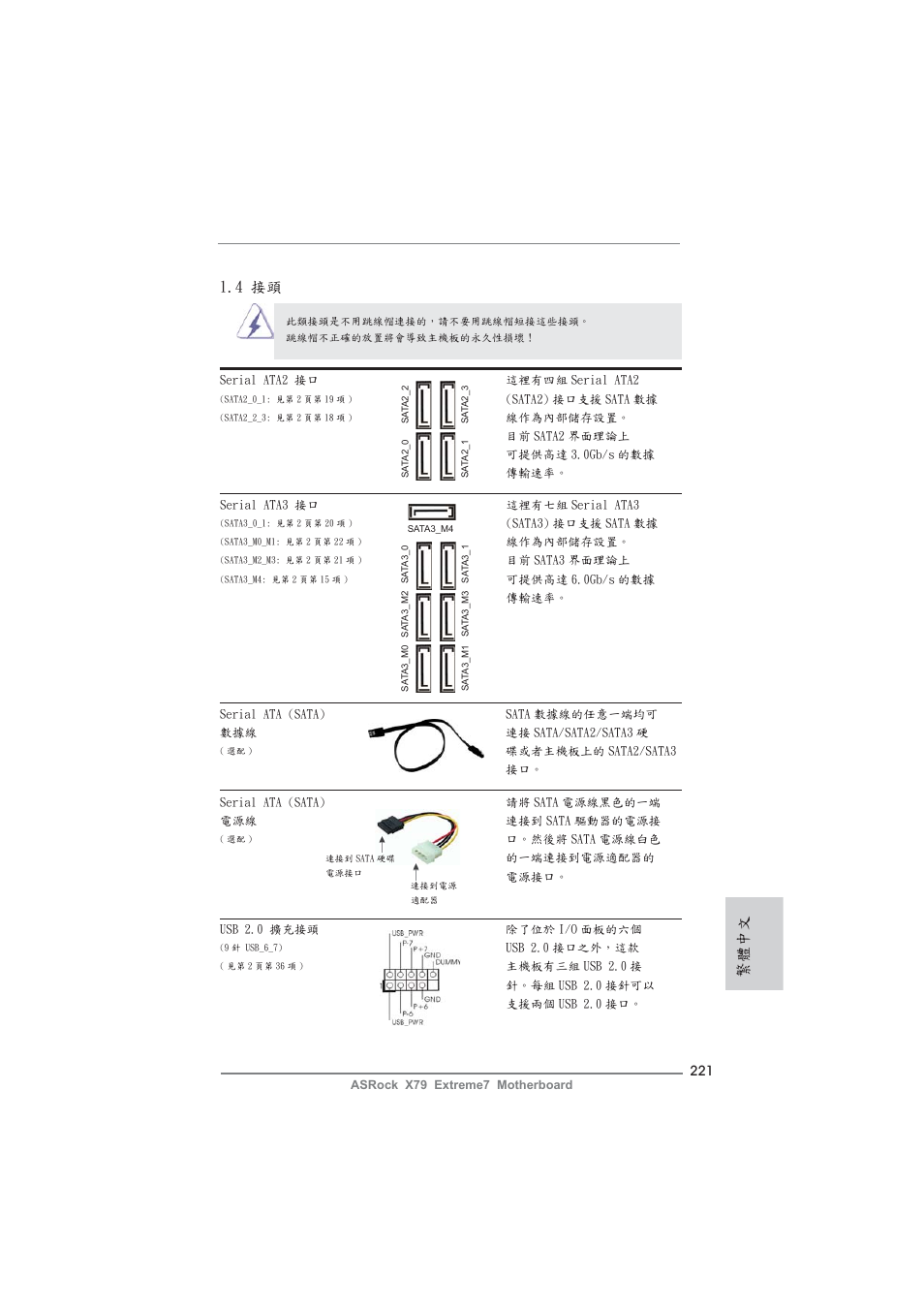 繁體中文, 4 接頭 | ASRock X79 Extreme7 User Manual | Page 221 / 236