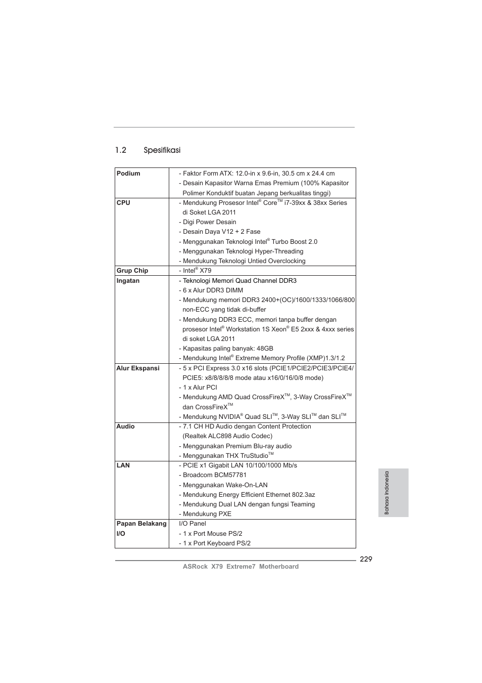 2 spesifikasi | ASRock X79 Extreme7 User Manual | Page 229 / 236