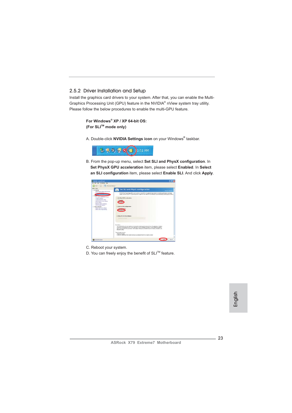 English 2.5.2 driver installation and setup | ASRock X79 Extreme7 User Manual | Page 23 / 236