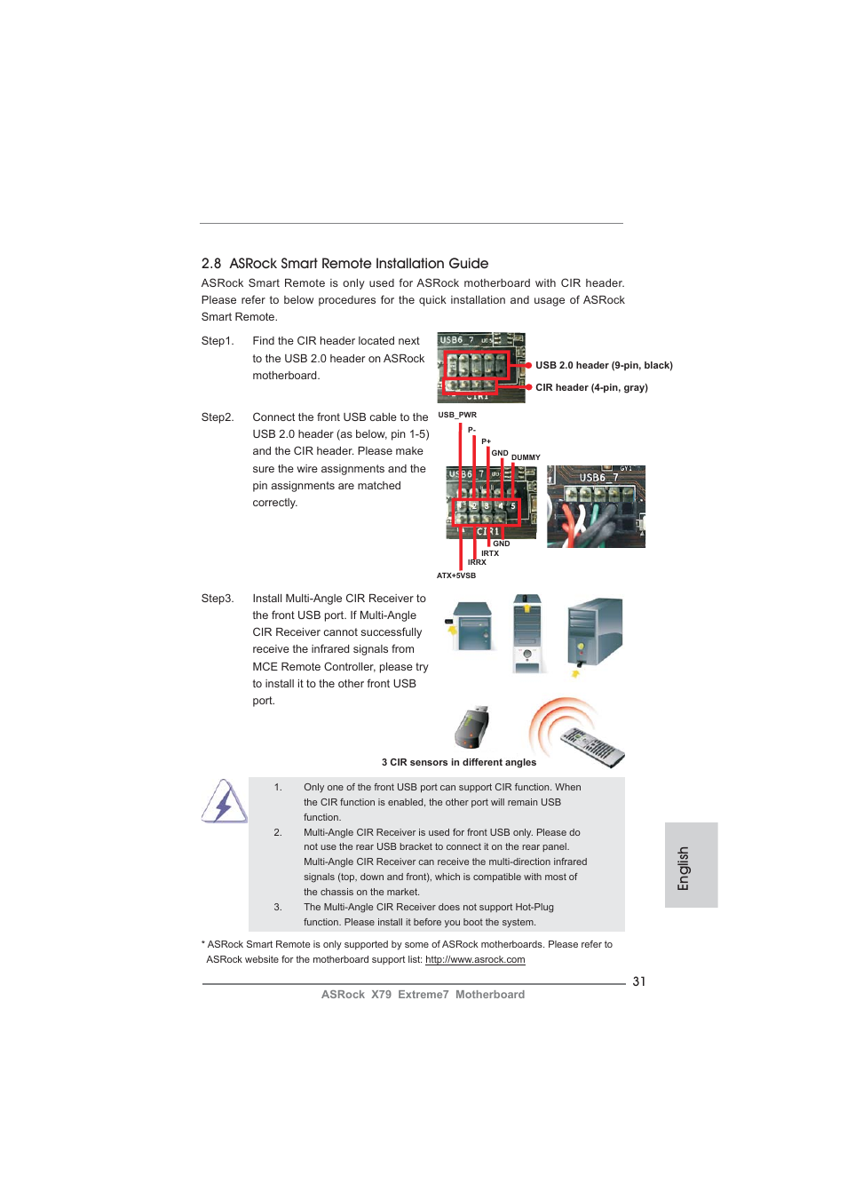 English, 8 asrock smart remote installation guide | ASRock X79 Extreme7 User Manual | Page 31 / 236