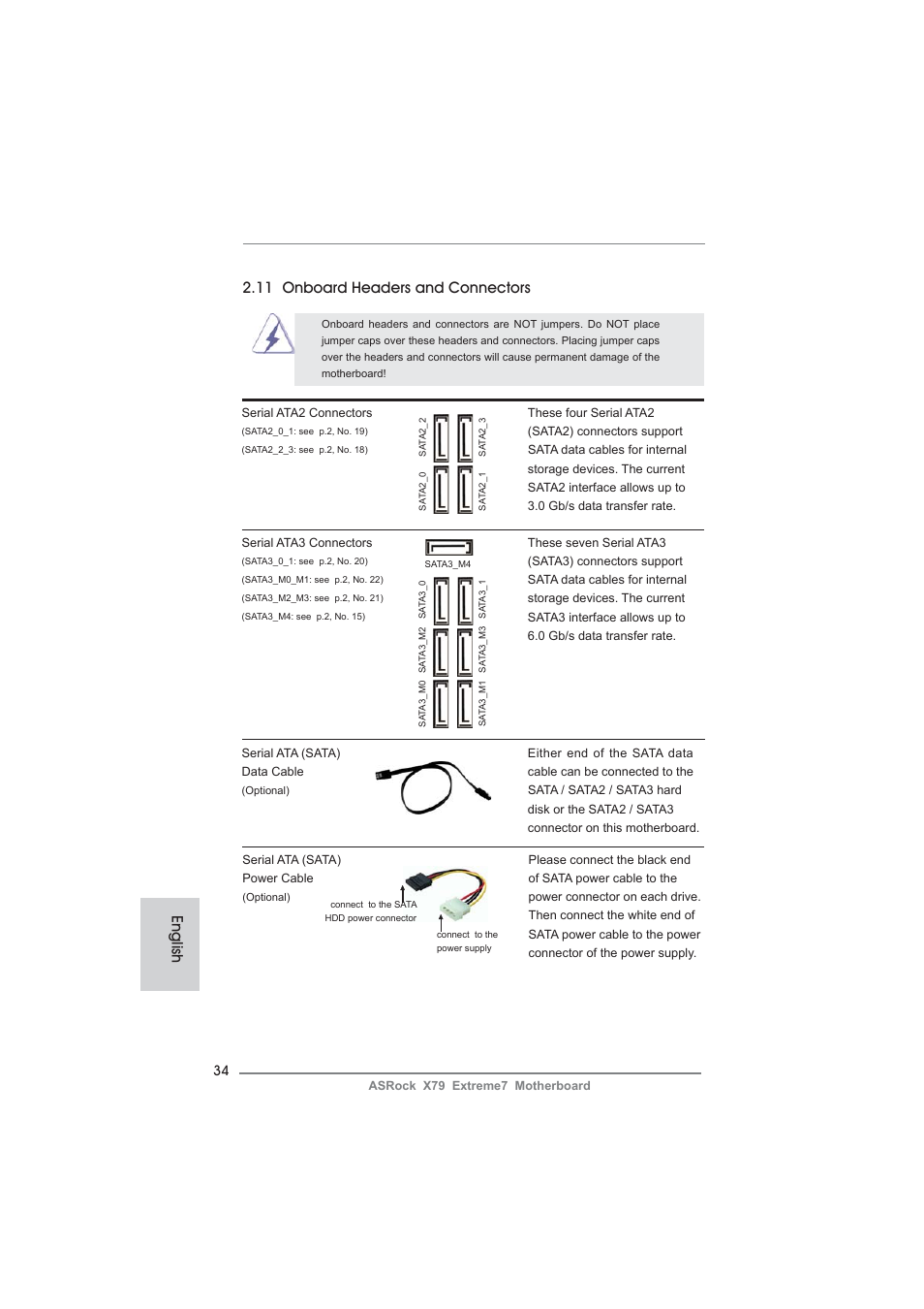 English, 11 onboard headers and connectors | ASRock X79 Extreme7 User Manual | Page 34 / 236