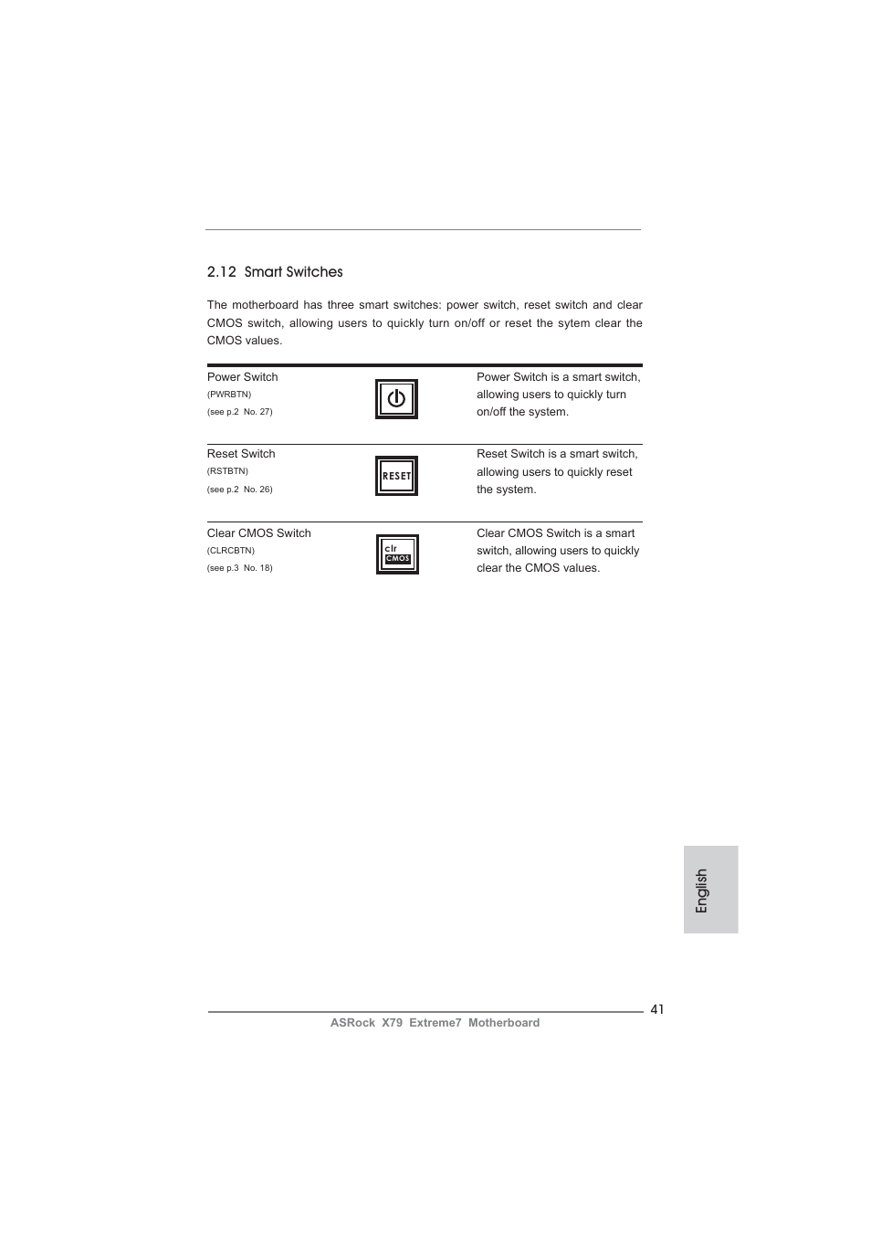 English, 12 smart switches | ASRock X79 Extreme7 User Manual | Page 41 / 236