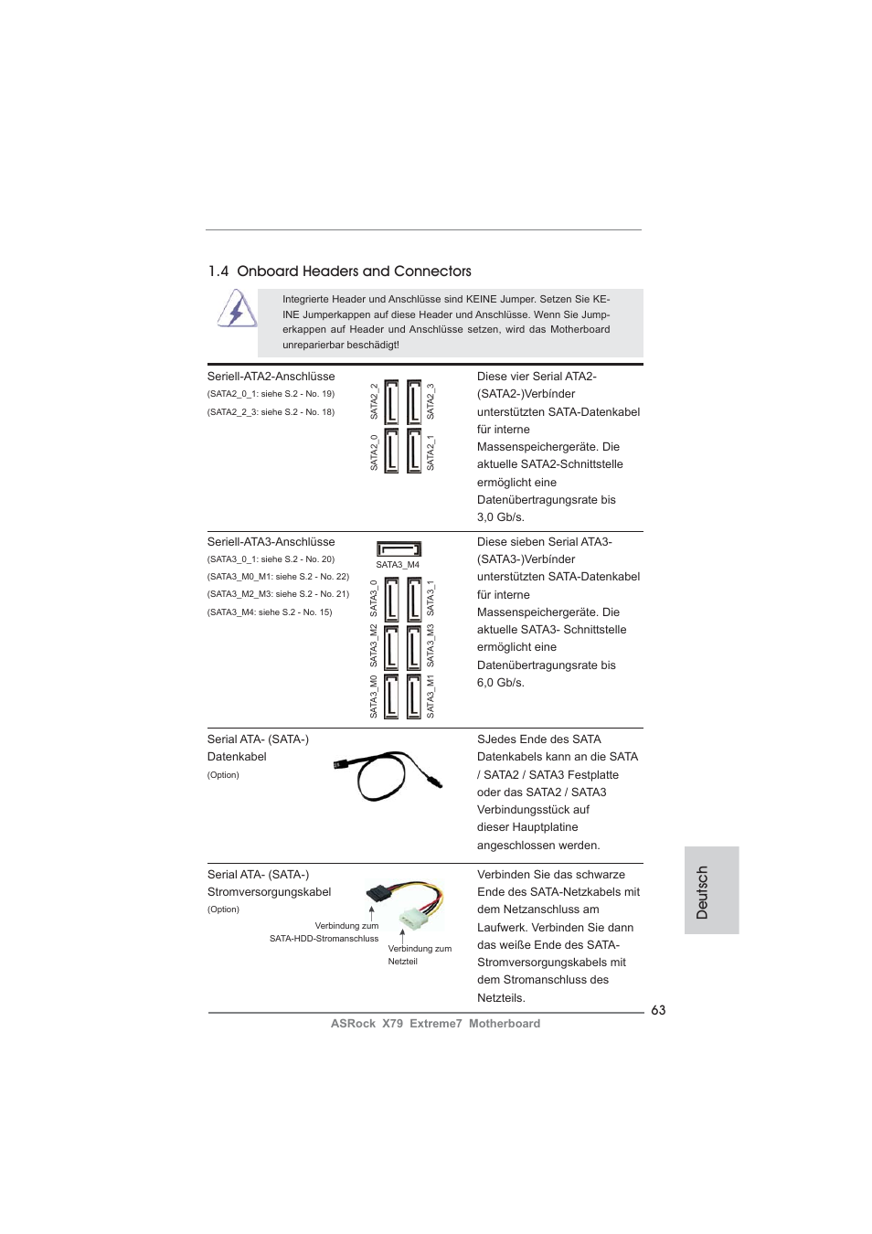 Deutsch, 4 onboard headers and connectors | ASRock X79 Extreme7 User Manual | Page 63 / 236