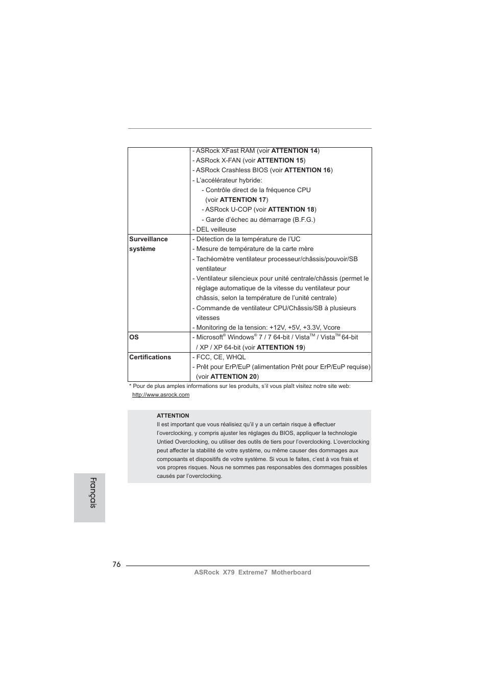 Français | ASRock X79 Extreme7 User Manual | Page 76 / 236