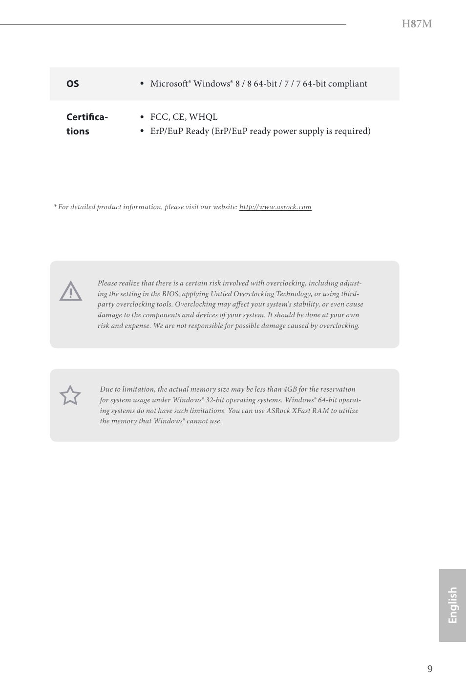 H 8 7m, English | ASRock H87M User Manual | Page 11 / 163