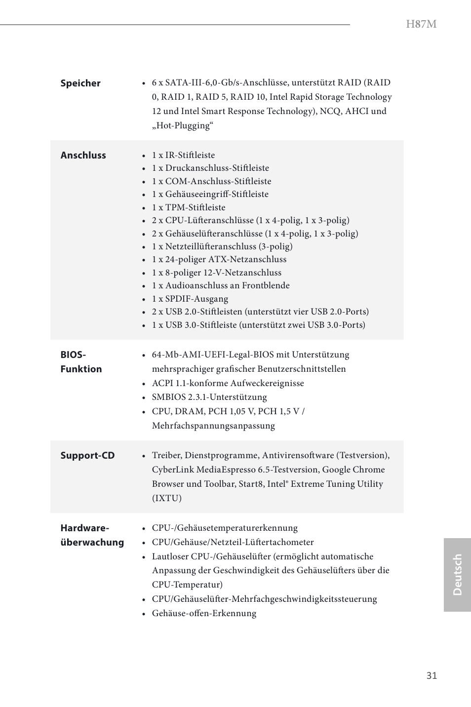 H 8 7m, Deutsch | ASRock H87M User Manual | Page 33 / 163