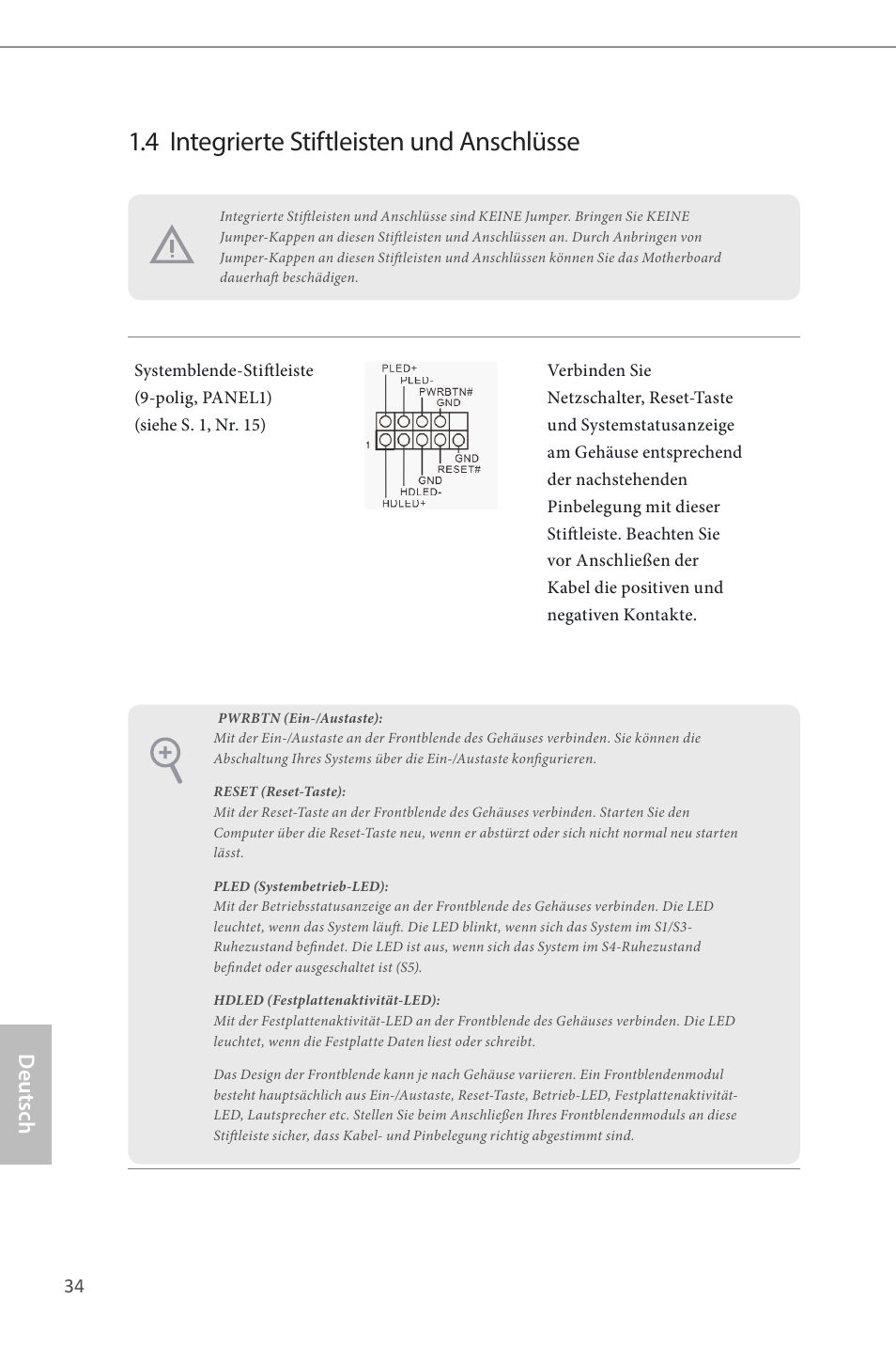 4 integrierte stiftleisten und anschlüsse, Deutsch | ASRock H87M User Manual | Page 36 / 163