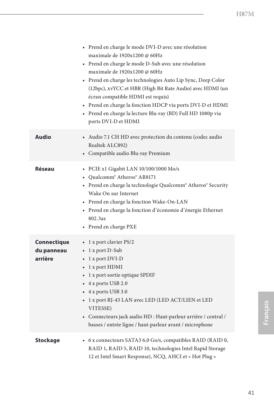H 8 7m, Fr ançais | ASRock H87M User Manual | Page 43 / 163