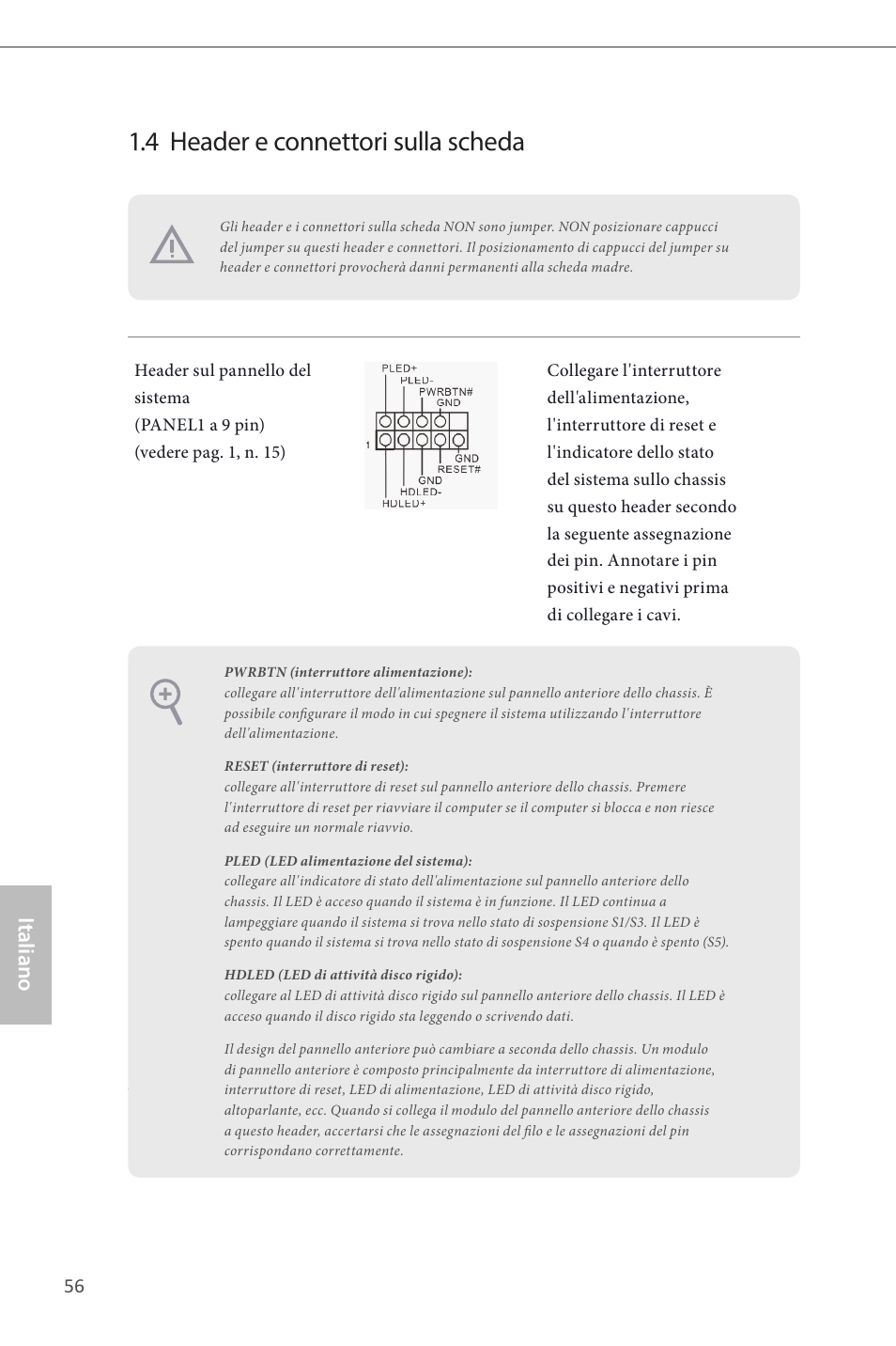 4 header e connettori sulla scheda, Italiano | ASRock H87M User Manual | Page 58 / 163