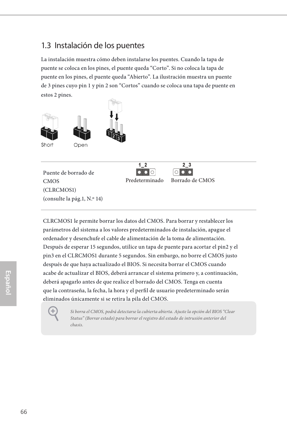 3 instalación de los puentes, Español | ASRock H87M User Manual | Page 68 / 163