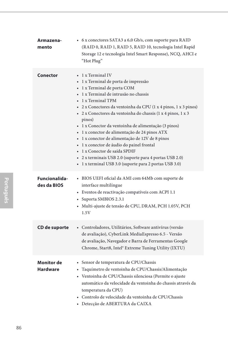 Por tuguês | ASRock H87M User Manual | Page 88 / 163