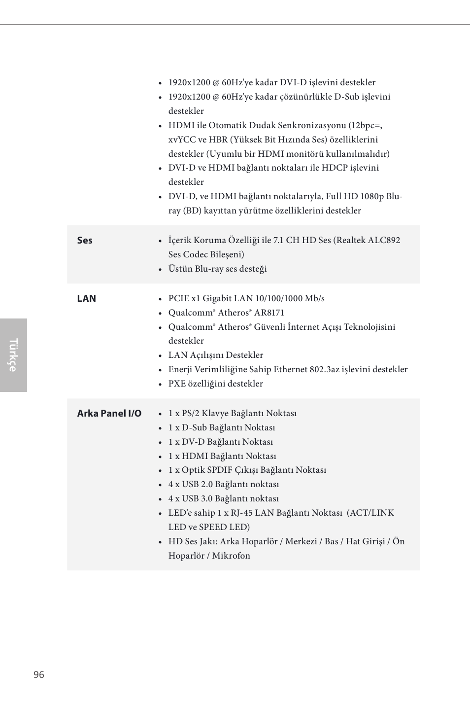 Türk çe | ASRock H87M User Manual | Page 98 / 163
