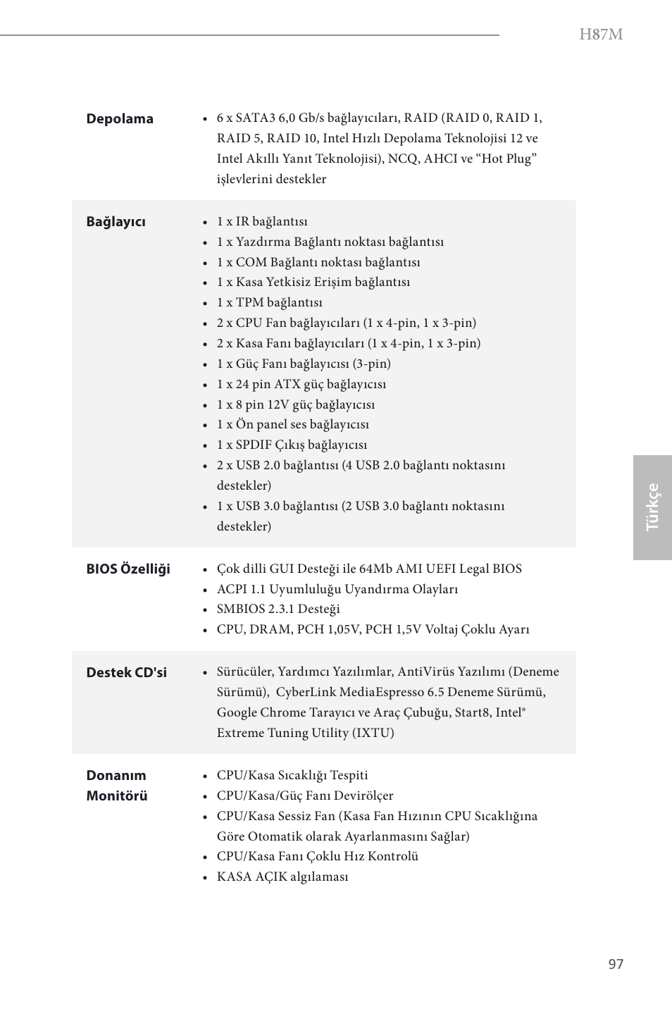 H 8 7m, Türk çe | ASRock H87M User Manual | Page 99 / 163