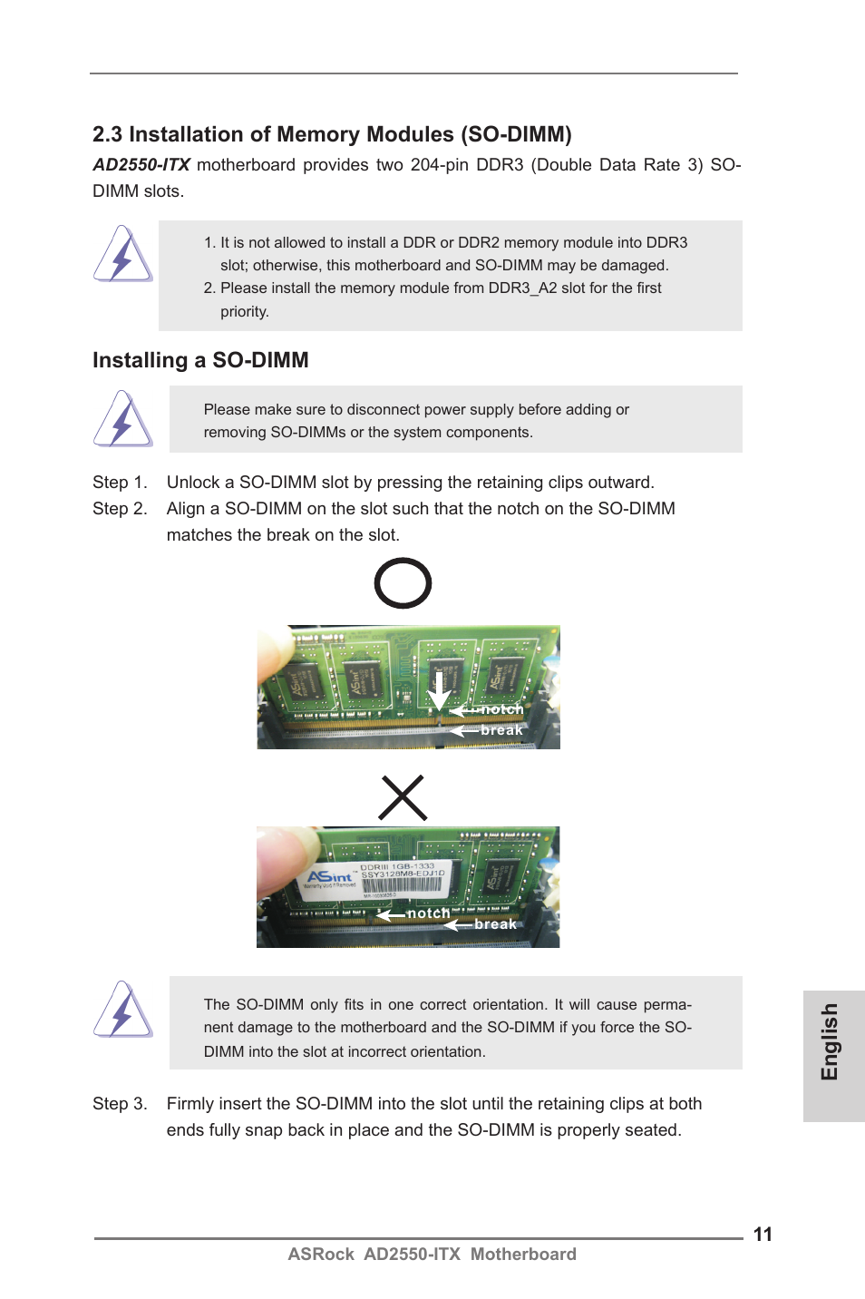 Installing a so-dimm | ASRock AD2550-ITX User Manual | Page 11 / 119