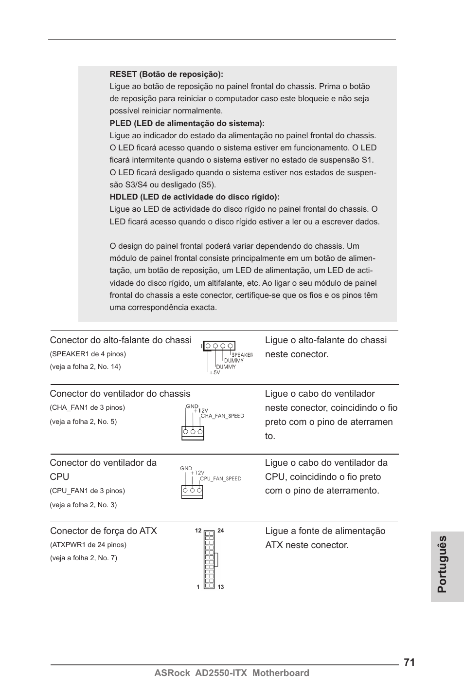 Português | ASRock AD2550-ITX User Manual | Page 71 / 119