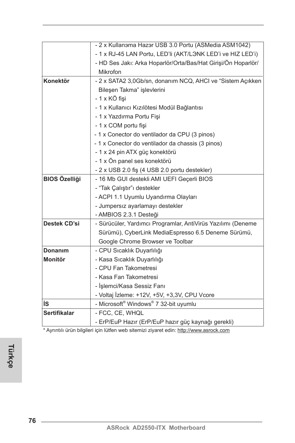 Türkçe | ASRock AD2550-ITX User Manual | Page 76 / 119