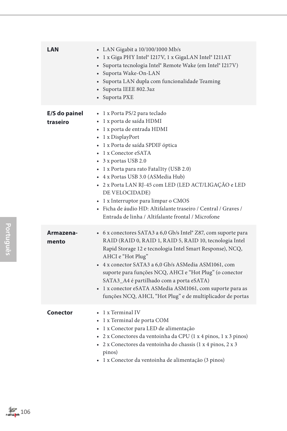 Por tuguês | ASRock Fatal1ty Z87 Professional User Manual | Page 110 / 206