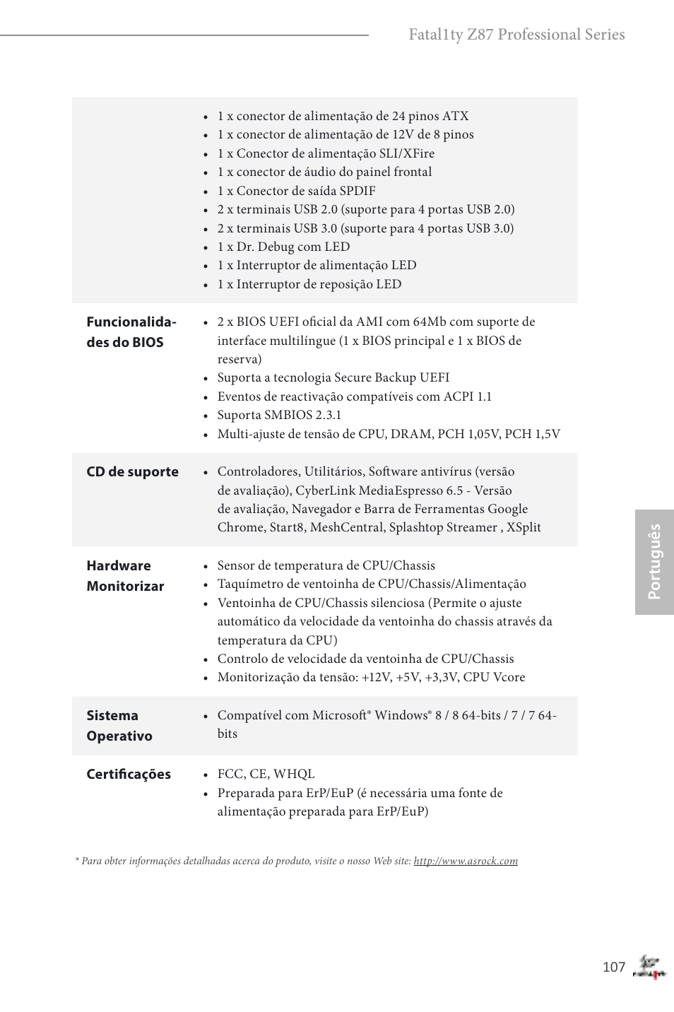 Por tuguês fatal1ty z87 professional series | ASRock Fatal1ty Z87 Professional User Manual | Page 111 / 206