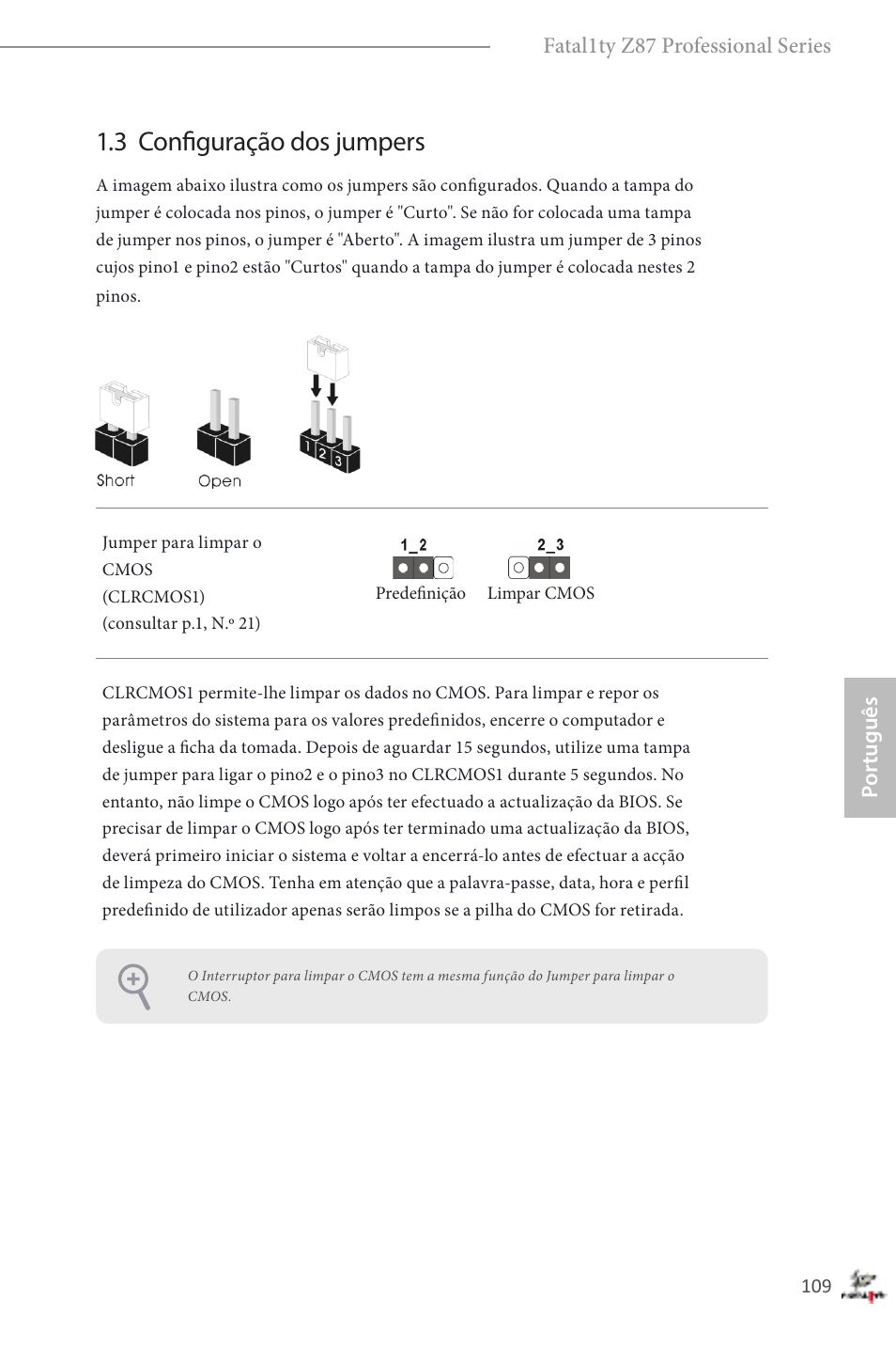 3 configuração dos jumpers | ASRock Fatal1ty Z87 Professional User Manual | Page 113 / 206