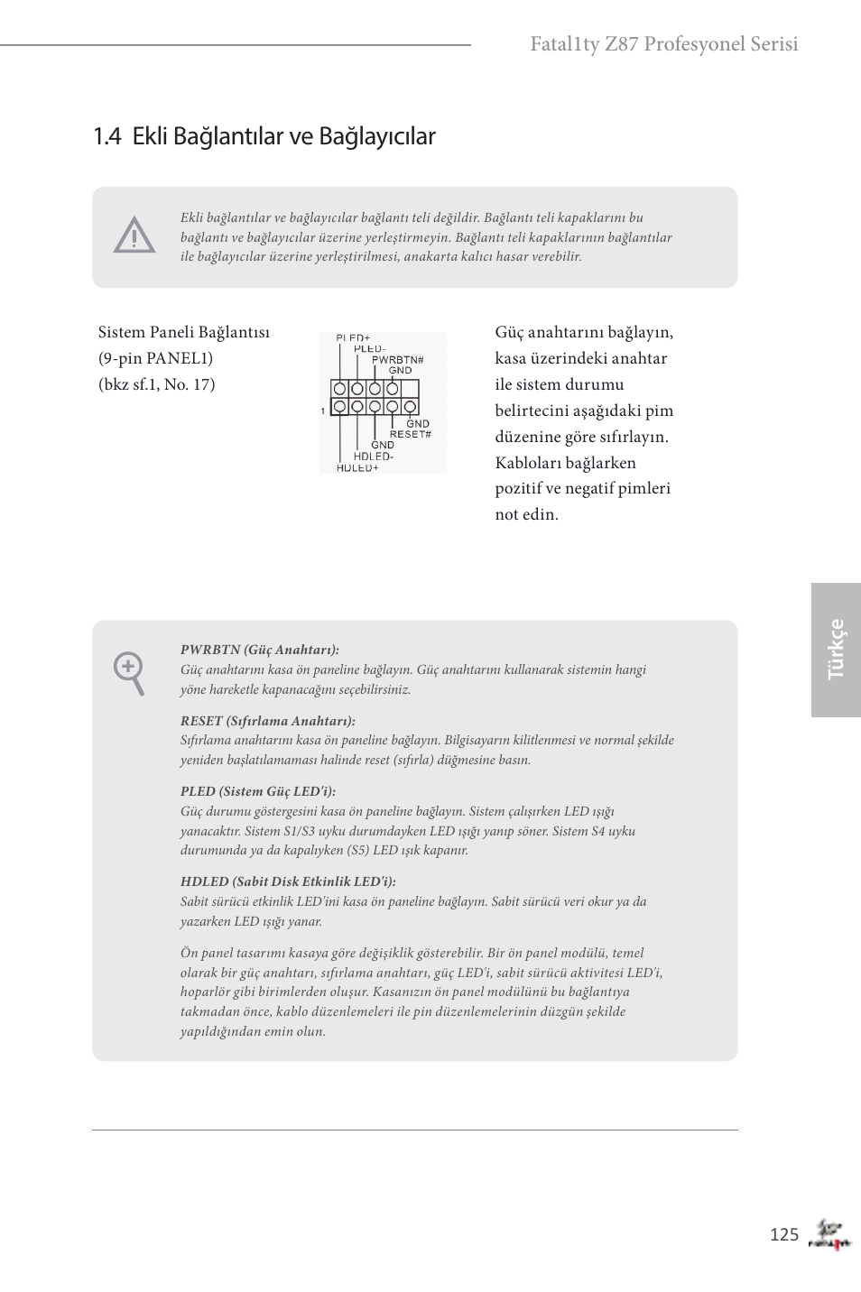 4 ekli bağlantılar ve bağlayıcılar, Türk çe fatal1ty z87 profesyonel serisi | ASRock Fatal1ty Z87 Professional User Manual | Page 129 / 206