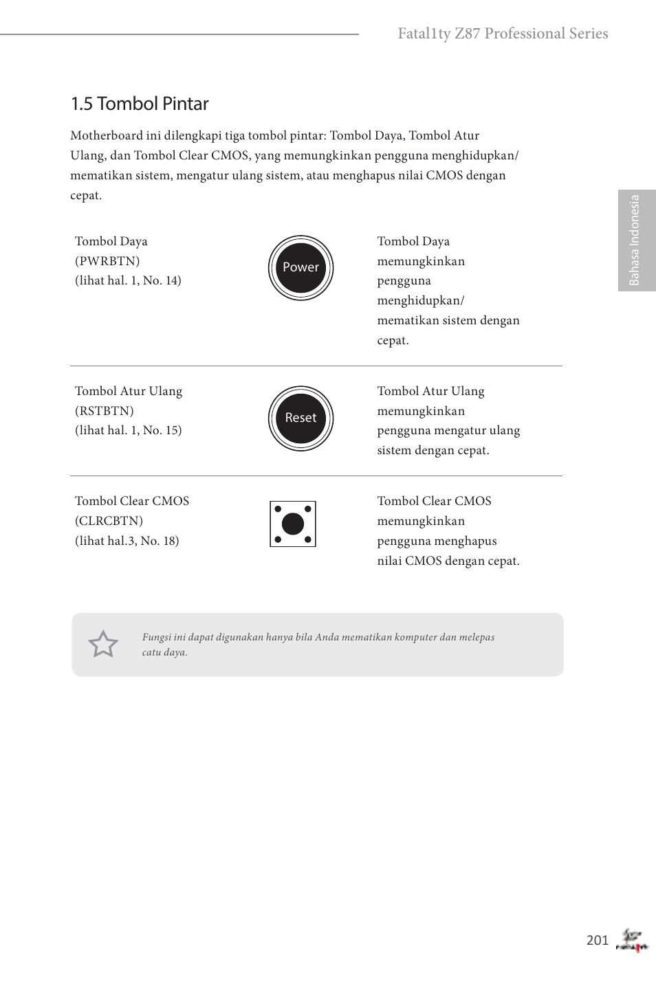 5 tombol pintar, Fatal1ty z87 professional series | ASRock Fatal1ty Z87 Professional User Manual | Page 205 / 206