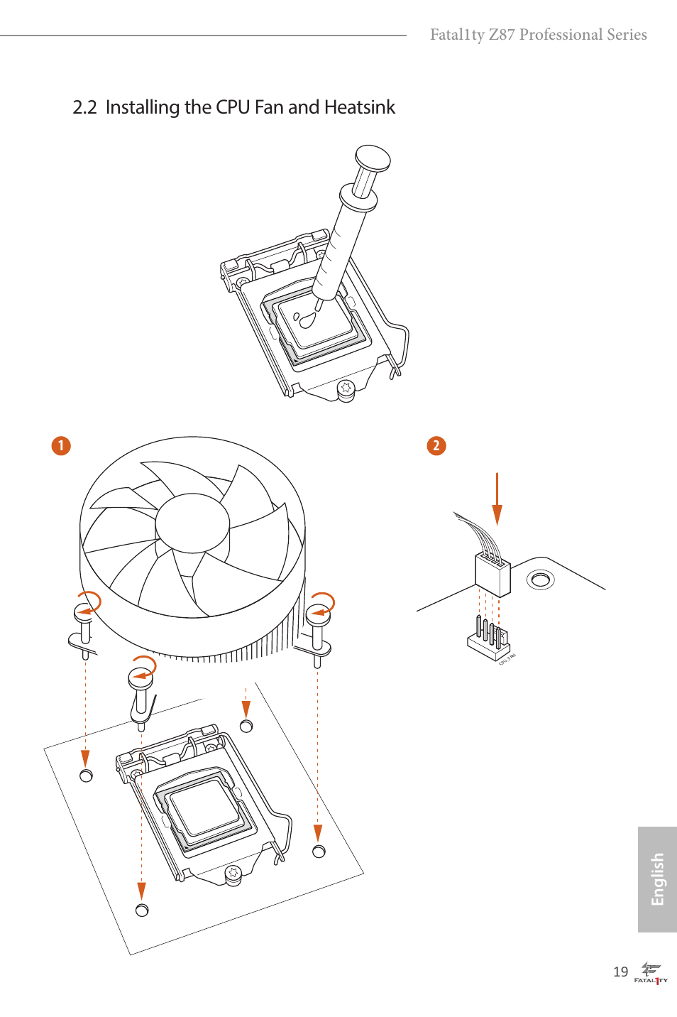 2 installing the cpu fan and heatsink, Fatal1ty z87 professional series, English | ASRock Fatal1ty Z87 Professional User Manual | Page 23 / 206