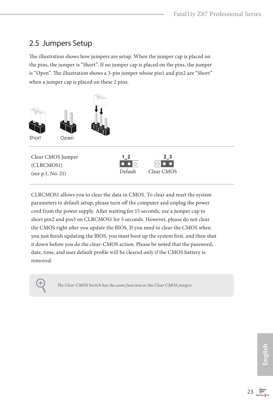 5 jumpers setup | ASRock Fatal1ty Z87 Professional User Manual | Page 27 / 206