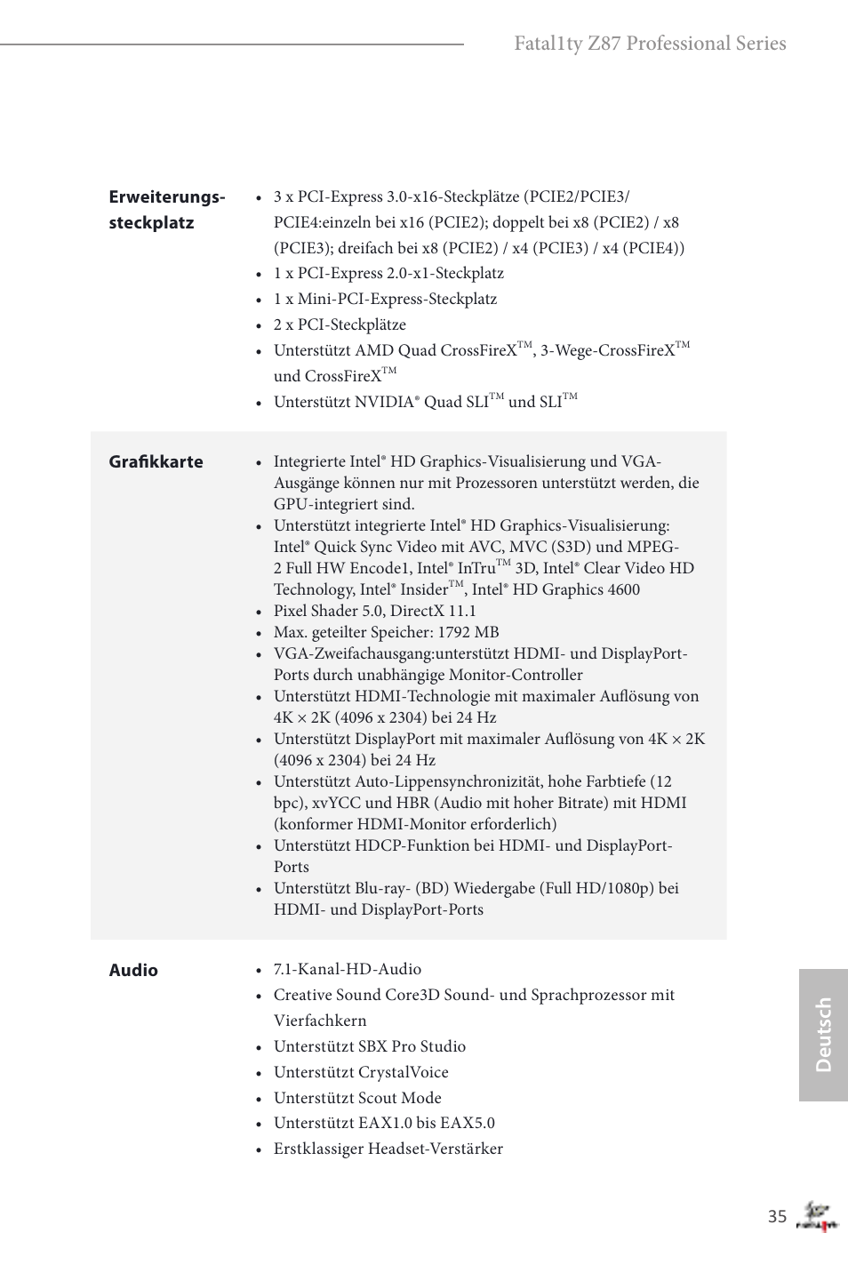 Fatal1ty z87 professional series, Deutsch | ASRock Fatal1ty Z87 Professional User Manual | Page 39 / 206