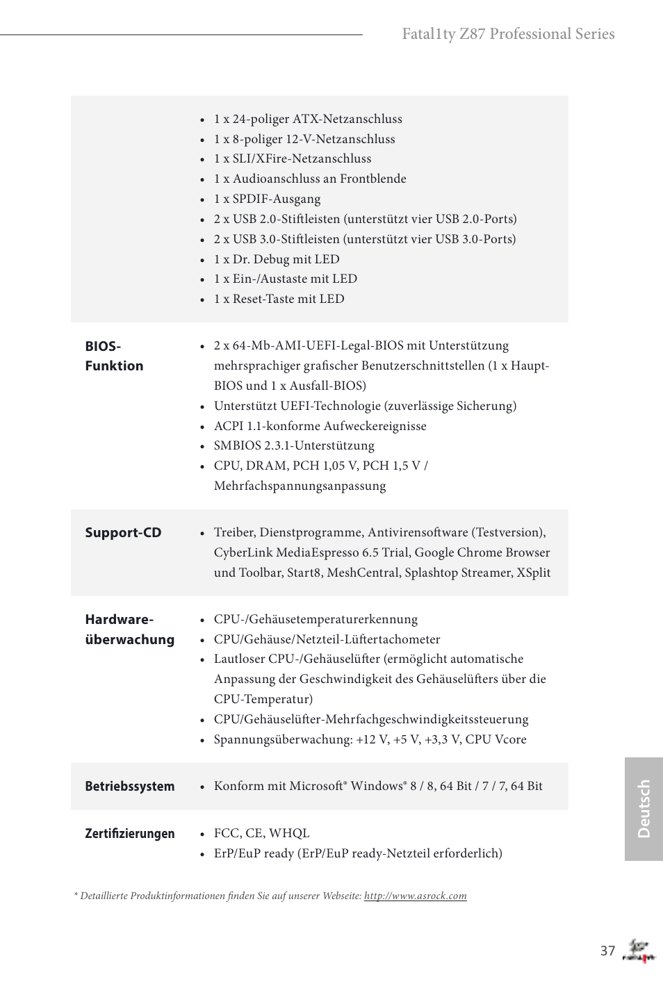 Fatal1ty z87 professional series, Deutsch | ASRock Fatal1ty Z87 Professional User Manual | Page 41 / 206