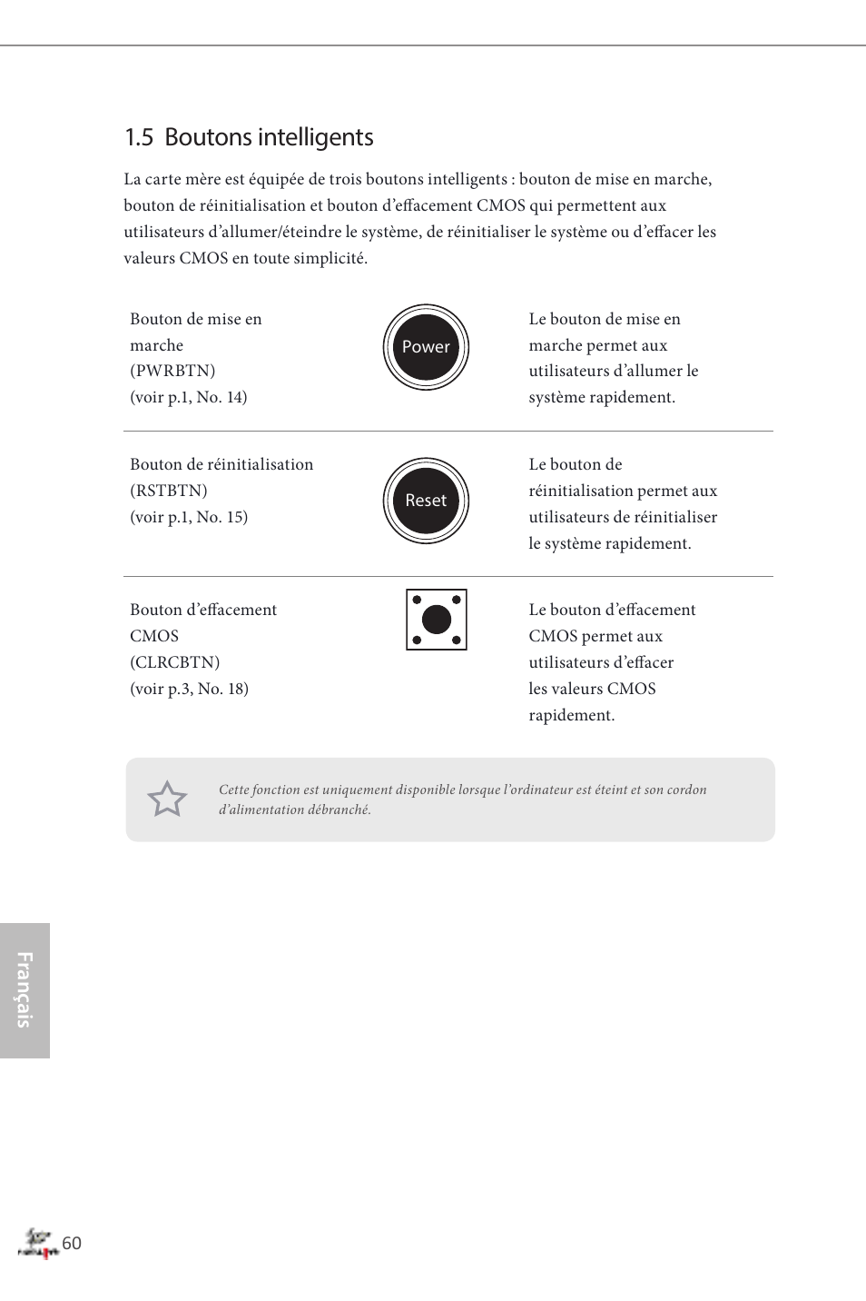 5 boutons intelligents, Français | ASRock Fatal1ty Z87 Professional User Manual | Page 64 / 206