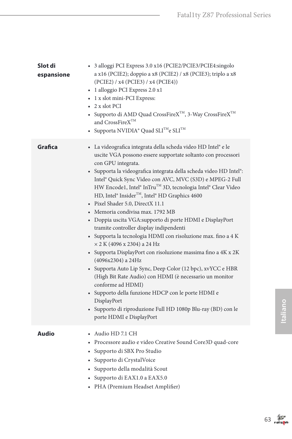 Italiano fatal1ty z87 professional series | ASRock Fatal1ty Z87 Professional User Manual | Page 67 / 206