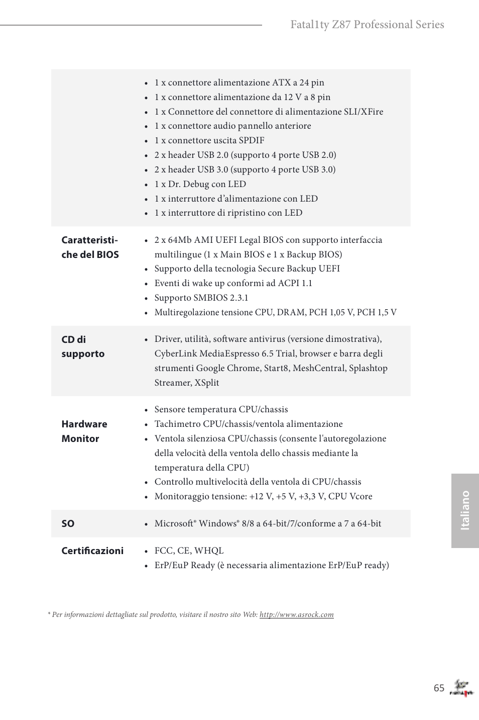 Italiano fatal1ty z87 professional series | ASRock Fatal1ty Z87 Professional User Manual | Page 69 / 206