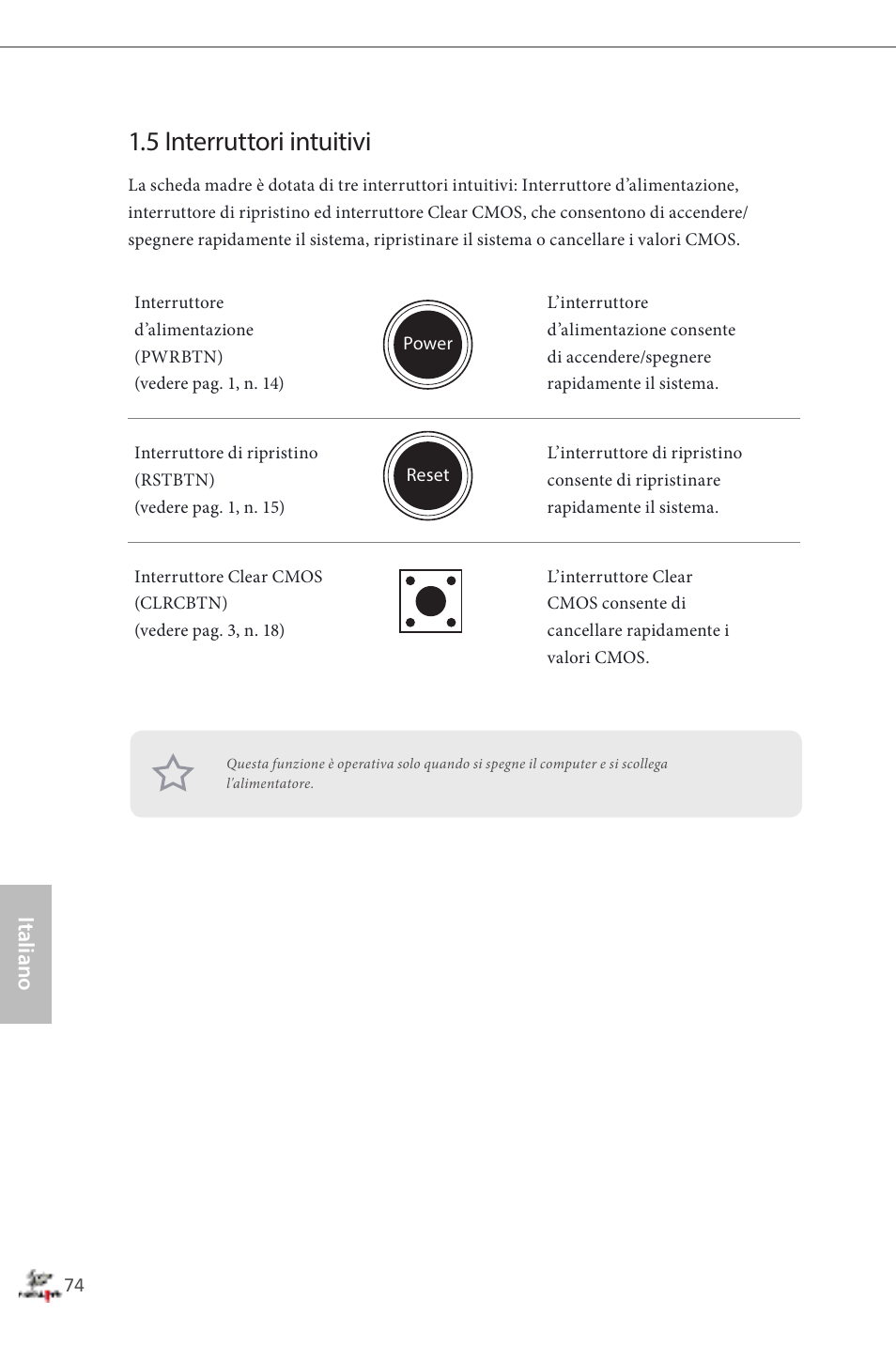5 interruttori intuitivi, Italiano | ASRock Fatal1ty Z87 Professional User Manual | Page 78 / 206