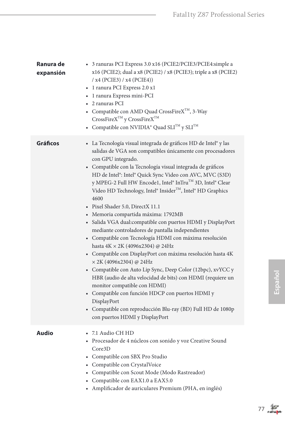 Español fatal1ty z87 professional series | ASRock Fatal1ty Z87 Professional User Manual | Page 81 / 206